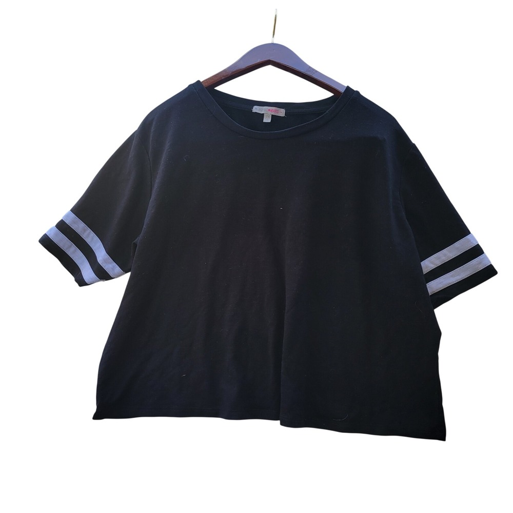 Inspired Hearts Varsity‎ Stripe Tee Womens 2X Black Excellent Sporty Boxy Top